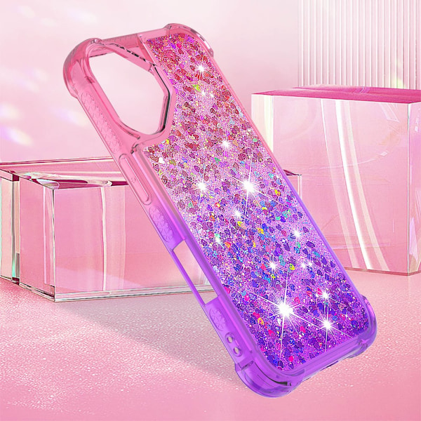 SKALO iPhone 16 Plus Kvicksand Glitter Hjerter TPU Cover - Pink-Lilla Multicolor