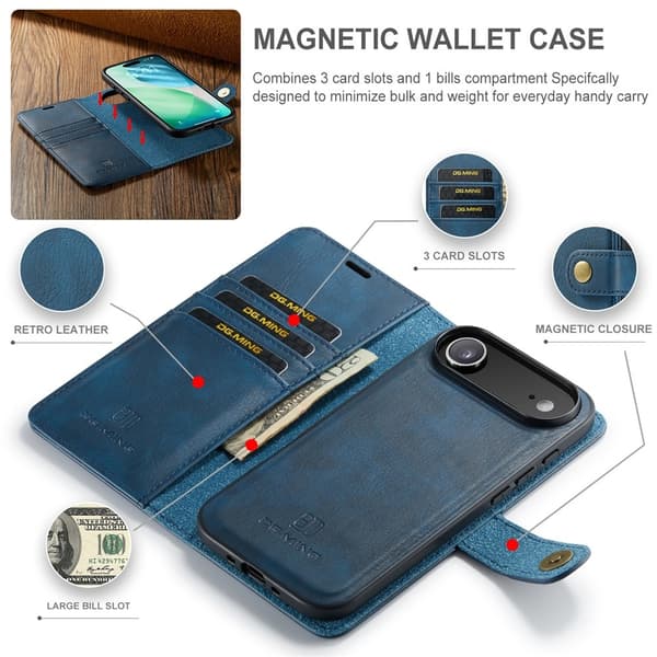 DG MING iPhone Air 2-i-1 Magnet Plånboksfodral - Blå Blå