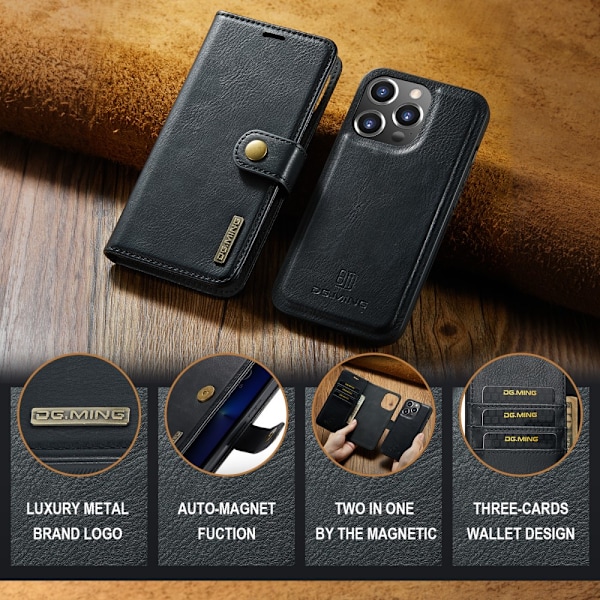 DG MING iPhone 16 Pro Max 2-i-1 Magnet Pungetui - Sort Black