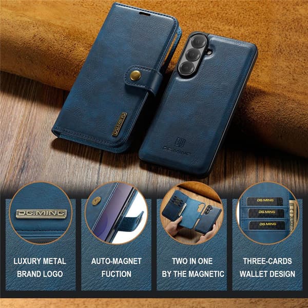 DG MING 2-i-1 Magnet Plånboksfodral för Samsung Galaxy S26 FE - Blå Blå