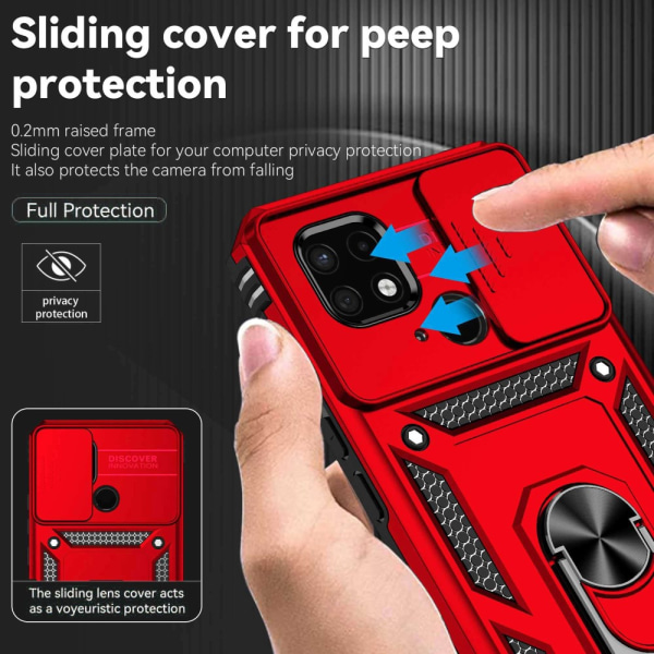 SKALO Xiaomi Redmi 10C Armor Hybrid Metal Ring Camera Slider - Rød Red