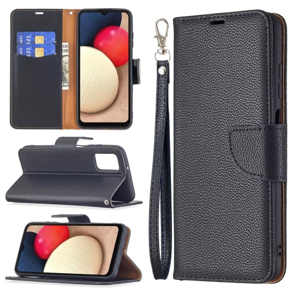 SKALO Samsung A02s / A03s Premium Litchi Wallet - musta Black