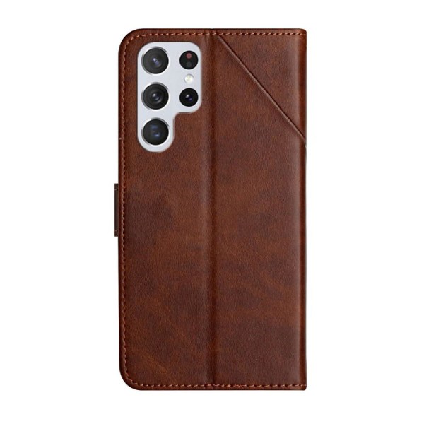 SKALO Samsung S22 Ultra Embossed Wallet Case i PU-læder - Bru Brown