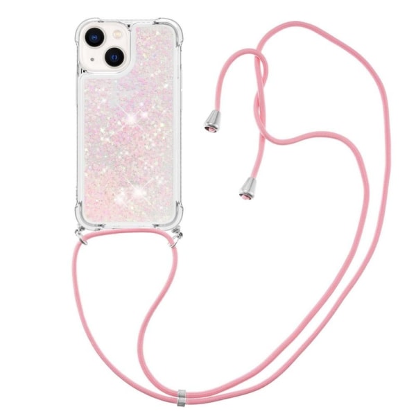 SKALO iPhone 14 Plus Kvicksand Glitter Mobilhalsband - Rosa Rosa