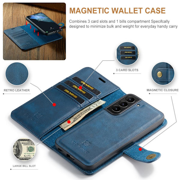 DG MING Samsung S24 2-in-1 magneetti lompakkokotelo - Sininen Blue