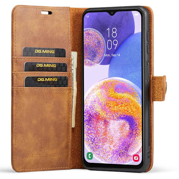 DG MING Samsung A23 5G 2-in-1 magneetti lompakkokotelo - Ruskea Brown
