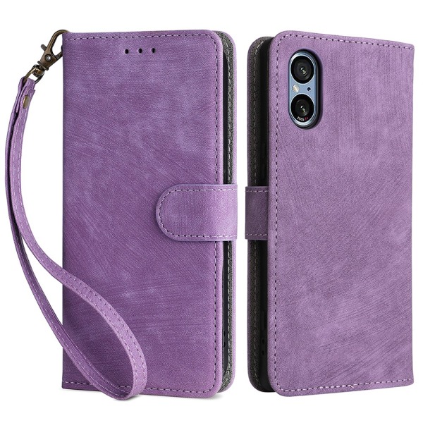 SKALO Sony Xperia 5 V Flip Cover m. pung i PU-læder - Lilla Purple