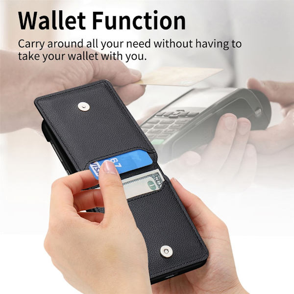 SKALO Samsung Z Flip6 PU-læder Cover med Pung - Sort Black