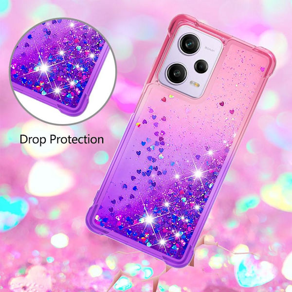 SKALO Xiaomi Redmi Note 12 Pro 5G Juoksuhiekka Glitter Sydämet TPU kuori - Pinkki-Violetti Multicolor