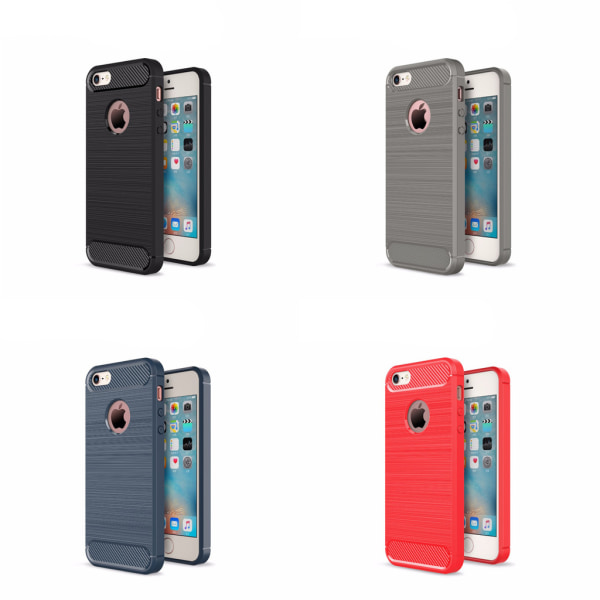 SKALO iPhone 5/5S/SE(1:a gen) Armor Carbon Iskunkestävä TPU suojakuori - Valitse väri Grey