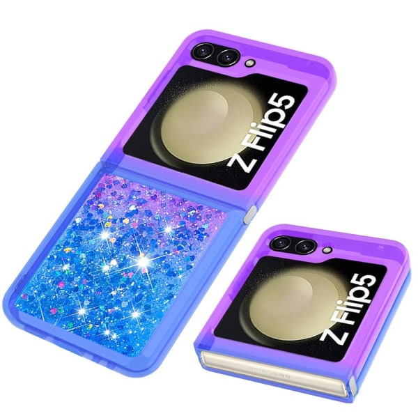 SKALO Samsung Z Flip5 Kvicksand Glitter Hjärtan TPU-skal - Lila- multifärg