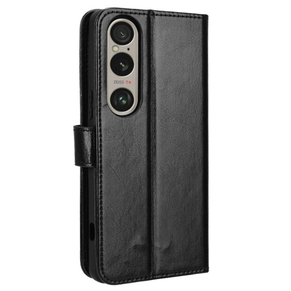 SKALO Sony Xperia 1 VI Crazy Horse lompakko PU nahka - Musta Black