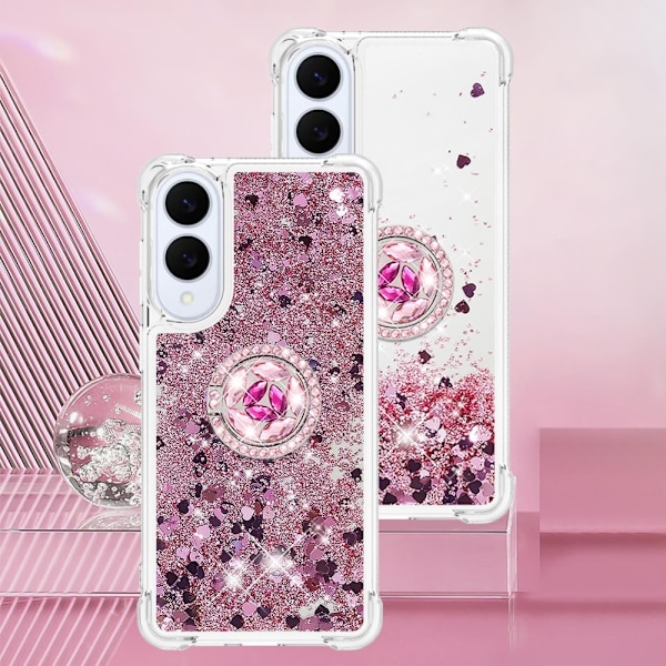 SKALO Samsung S25 Edge Kvicksand Glitter Ring Cover - Rosa guld Pink gold