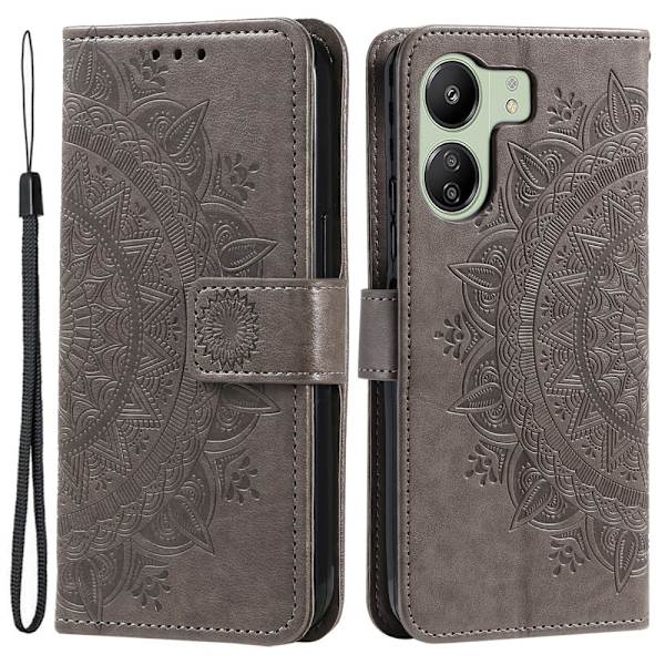 SKALO Xiaomi Redmi 13C 4G Mandala lompakkokotelo - Harmaa Grey
