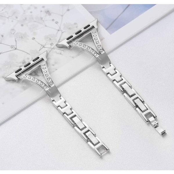SKALO Kapea metallinen rannekoru Bling Apple Watch SE 40mm - Valitse väri Silver