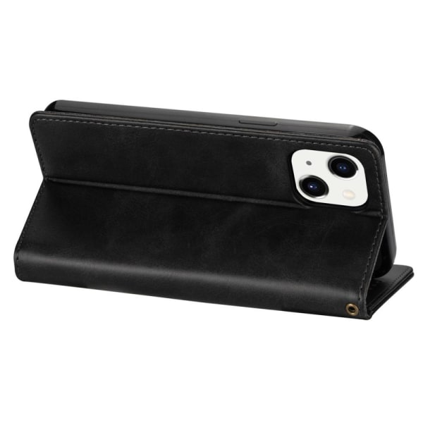 SKALO iPhone 15 Plus Flip Cover m. pung i PU-læder med lynlås - Black