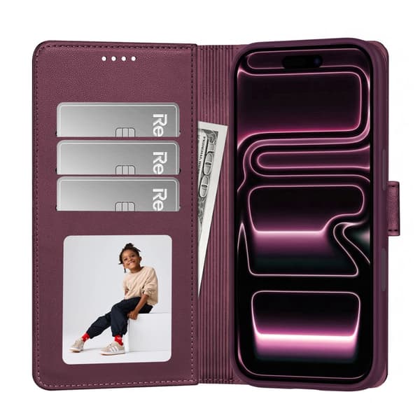Tech-Protect 2i1 Wallet MagSafe Pungetui/Cover til iPhone 18 Pro - Mulberry Wine red