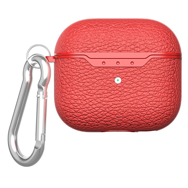 SKALO AirPods 4 Litchi Fodral med Karbinhake - Röd Röd