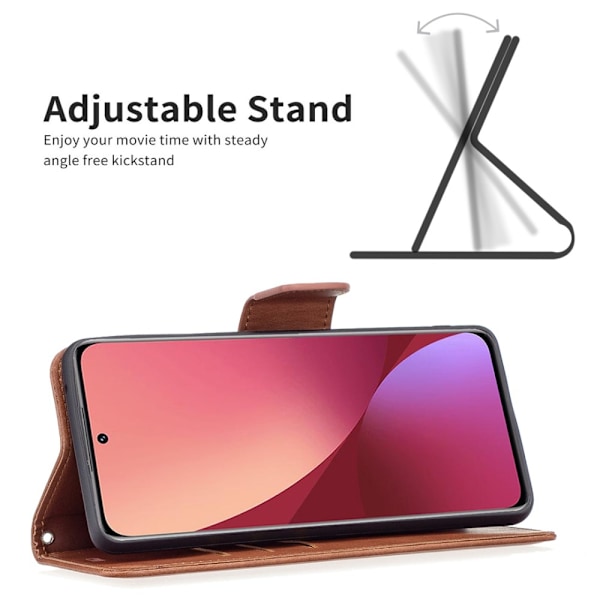 SKALO Xiaomi 12 5G Flip Cover m. pung i PU-læder - Brun Brown