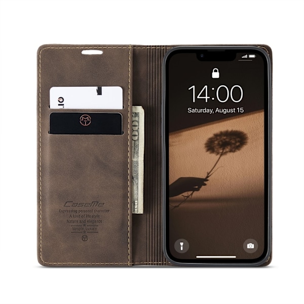 CaseMe iPhone 16e 013 Series PU-Läder Plånboksfodral - Mörkbrun Mörkbrun