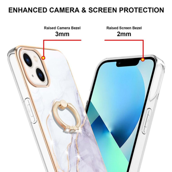 SKALO iPhone 14 Plus Marmor TPU Skal Med Ring - Motiv 3 multifärg