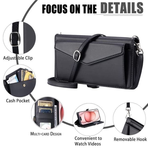 SKALO iPhone 16 Pro Evelope Clutch 5-Lokeroa - Musta Black