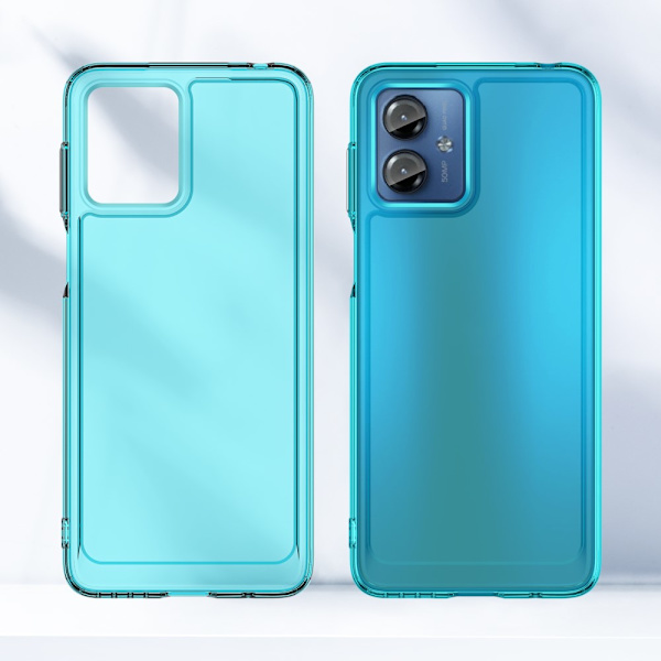 SKALO Motorola Moto G14 Transparent TPU Metal Buttons Cover - Turkis Turquoise