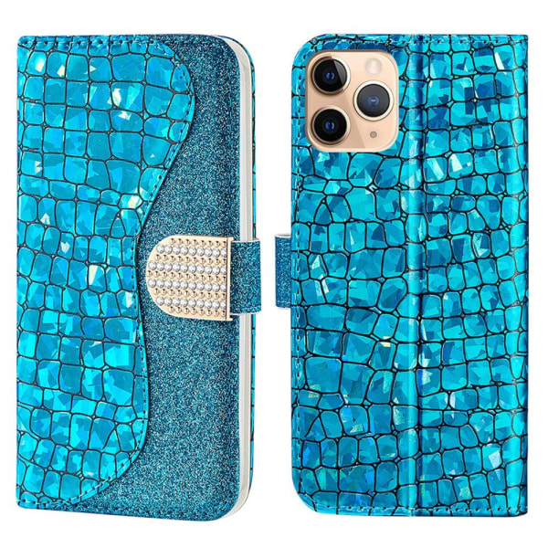 SKALO iPhone 13 Pro Max Croco Glitter Plånboksfodral - Blå Blå
