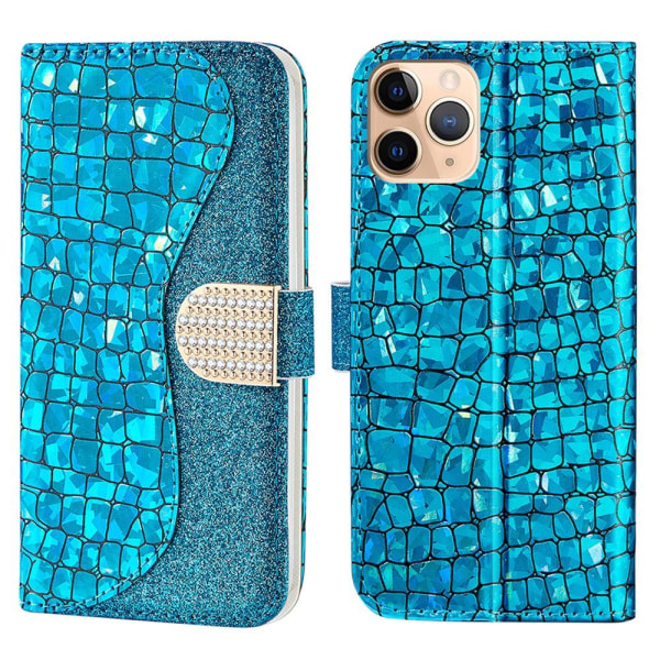 SKALO iPhone 13 Pro Max Croco Glitter Plånboksfodral - Blå Blue