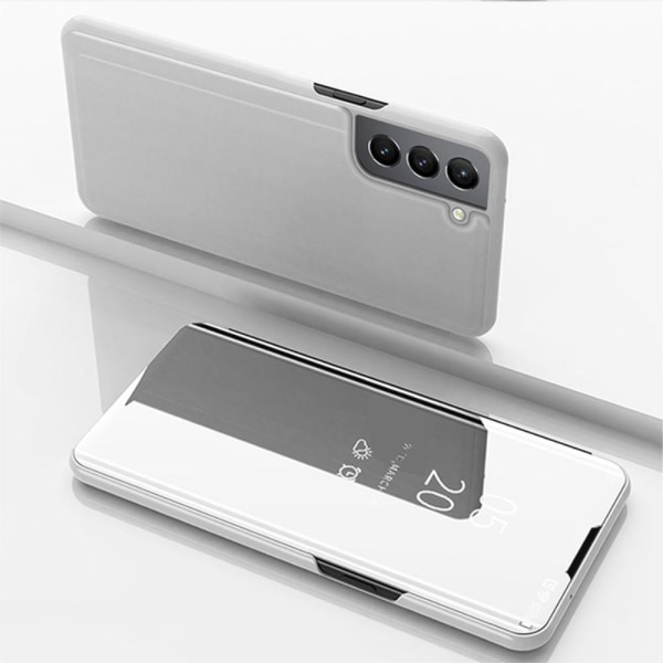 SKALO Samsung S22+ Clear View Mirror Lompakko - Hopea - Valitse Silver