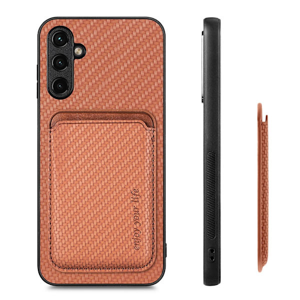 SKALO Samsung A54 5G Carbon Fiber Suojakuori korttipidikkeellä - Ruskea Brown