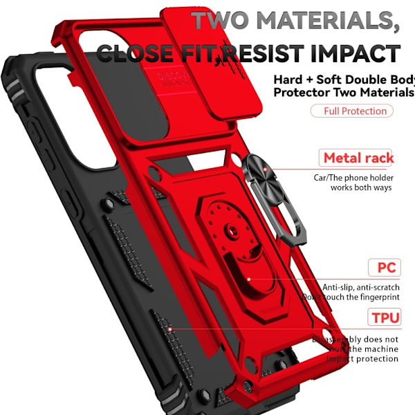 SKALO Samsung A56 5G Armor Metalring Kameraskyder Cover - Rød Red