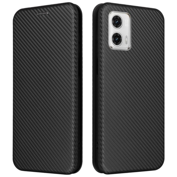 SKALO Motorola Moto G23 4G Carbon Fiber Lompakkokotelo - Musta Black