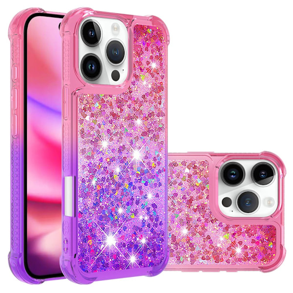 SKALO iPhone 16 Pro Kvicksand Glitter Hjerter TPU Cover - Pink-Lilla Multicolor