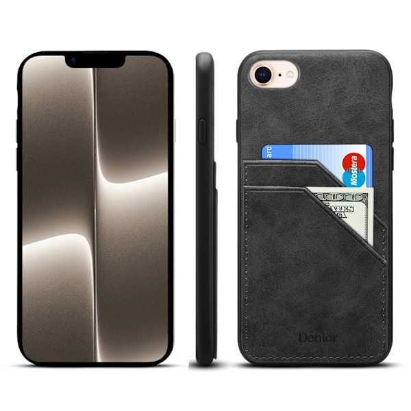 SKALO iPhone 16e PU-Läder Dubbel Kortfack Skal - Svart Svart