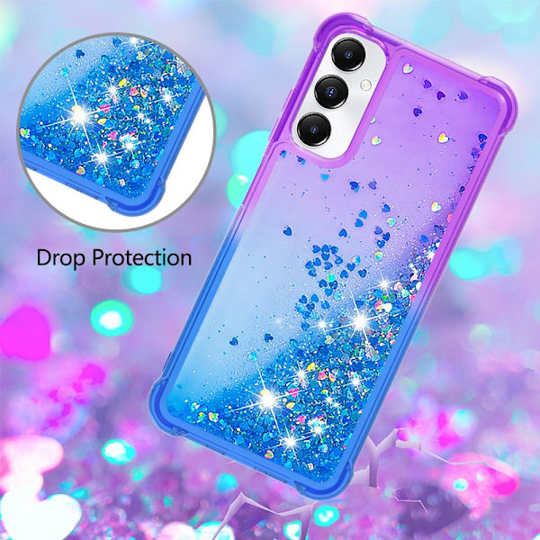 SKALO Samsung A05s 4G Juoksuhiekka Glitter Sydämet TPU kuori - Violetti-Sininen Multicolor