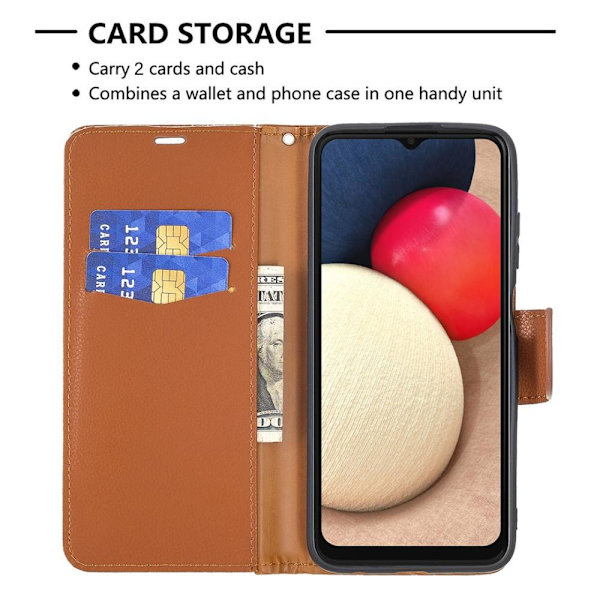 SKALO Samsung A02s / A03s Premium Litchi Plånbok - Brun Brown