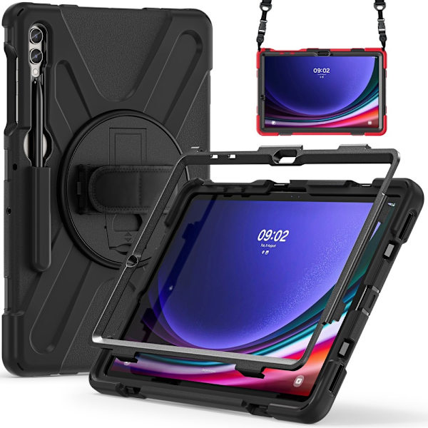 SKALO Samsung Tab S10 Plus Extra Shock Resistant Armor Handle Kuori Olkahihnalla - Musta Black
