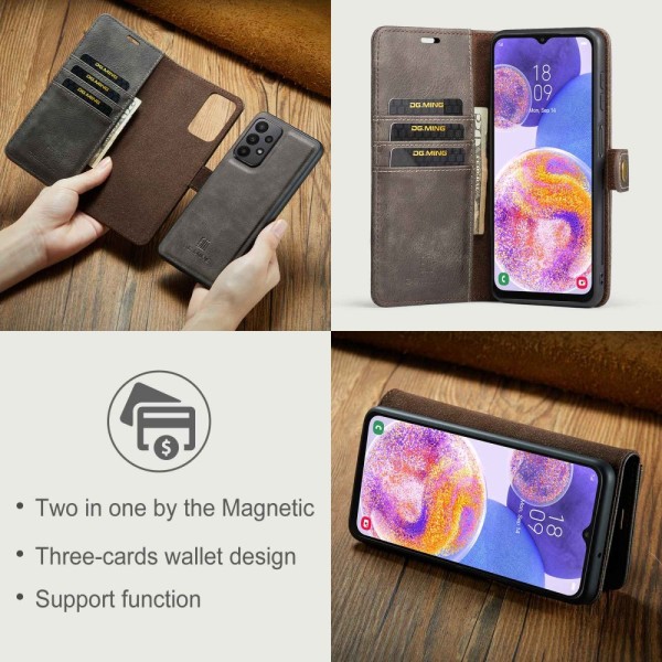 DG MING Samsung A23 5G 2-in-1 magneetti lompakkokotelo - Harmaa Grey