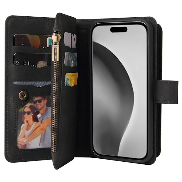 SKALO iPhone 16 Pro Max Big Wallet 17-RUM Pungetui - Sort Black