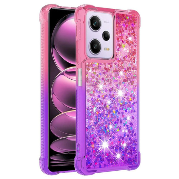 SKALO Xiaomi Redmi Note 12 Pro 5G Juoksuhiekka Glitter Sydämet TPU kuori - Pinkki-Violetti Multicolor