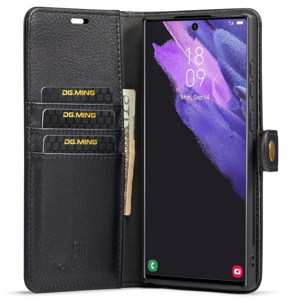 DG MING Samsung S22 Ultra 2-i-1 magnetisk pung etui - Sort Black