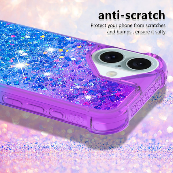 SKALO iPhone 16 Plus Kvicksand Glitter Hjerter TPU Cover - Lilla-Blå Multicolor