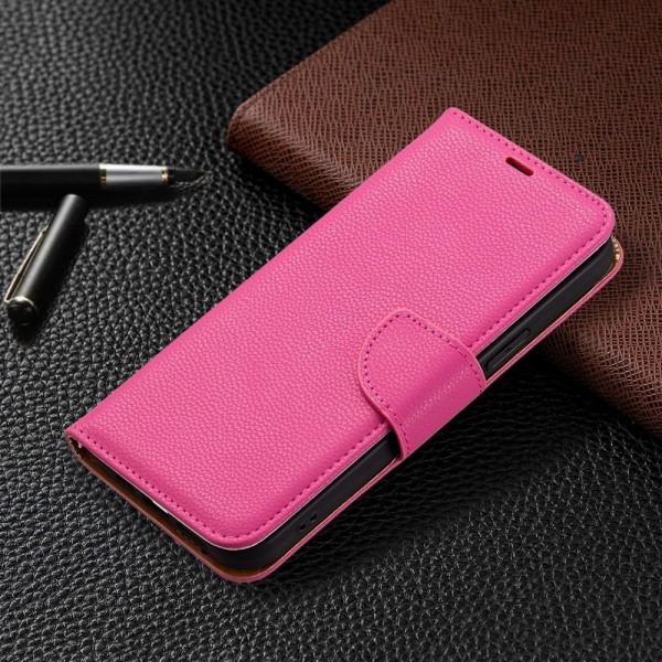 SKALO iPhone 13 Pro Max Premium Litchi Wallet - Cerise Cerise