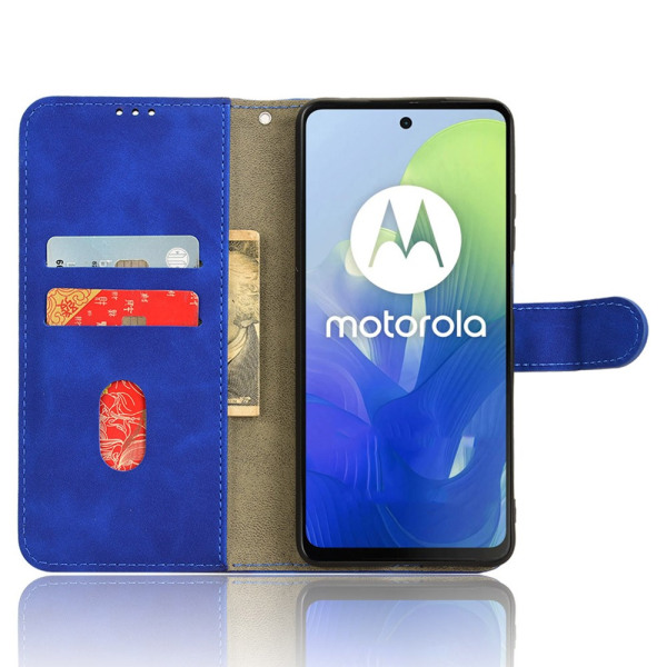 SKALO Motorola Moto G04 Matt PU-Läder Plånboksfodral - Blå Blå