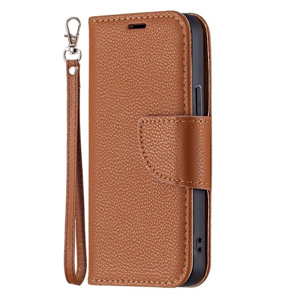 SKALO iPhone 13 Mini Premium Litchi Plånbok - Brun Brown