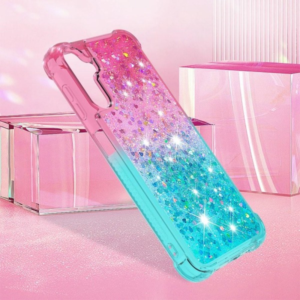 SKALO Samsung A14 5G Kvicksand Glitter Hjärtan TPU-skal - Rosa-Turkos multifärg