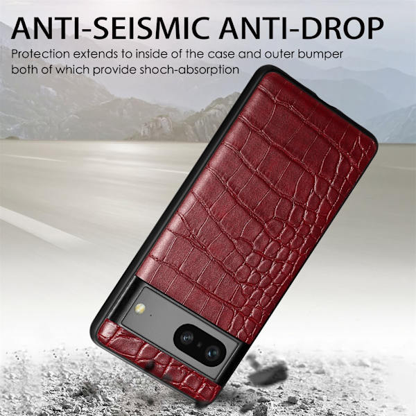 SKALO Google Pixel 7a Crocodile PU Leather Hybrid Cover - Sort Black