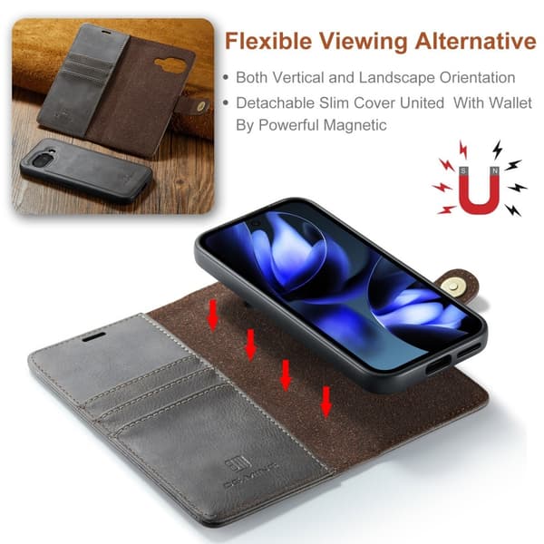 DG MING Google Pixel 9a 2-i-1 Magnet Flip Cover - Grå Grey