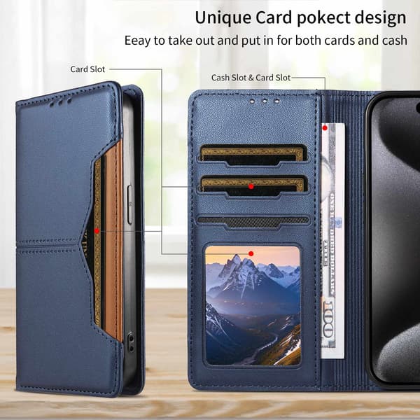 SKALO PU-Læder Flip Cover til iPhone 18 Pro - Blå Blue
